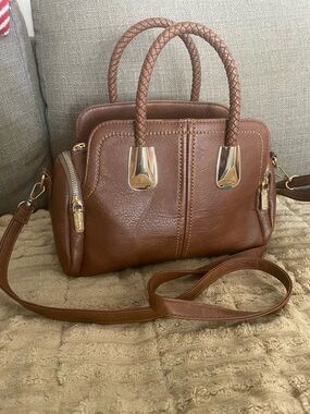 Darcy Marks London Brown Leather Satchel Handbag with Braided Handles